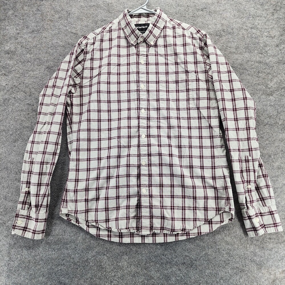 Bonobos Shirt Mens Medium Button Down Gray Plaid Long Sleeve